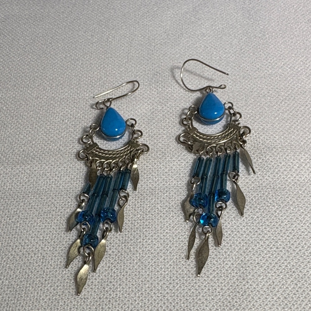 Elegant Blue and Silver Chandelier Earrings